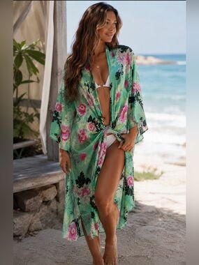 Billabong Vintage Watercolor Swim Kimono-Medium